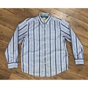 Tommy Bahama Jeans Island Crafted Long Sleeve Button Shirt Means M Striped Blue